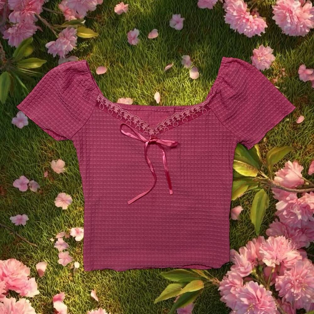 Vintage y2k pink lace bow